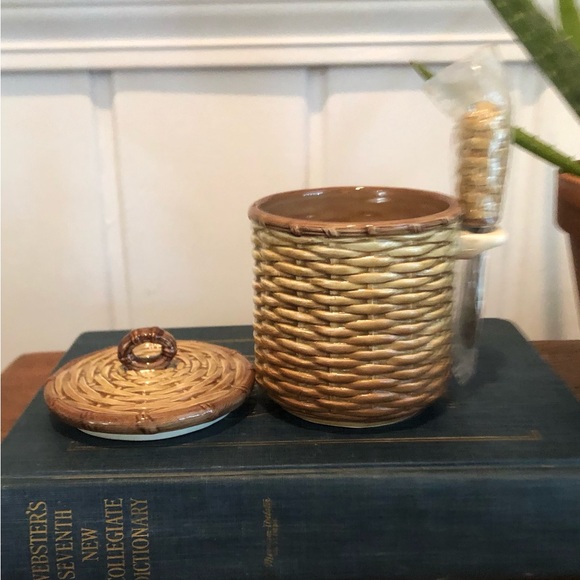 Vintage Otagiri Basket Weave Condiment/Jam Honey Pot & Knife Excellent condition - Picture 2 of 4